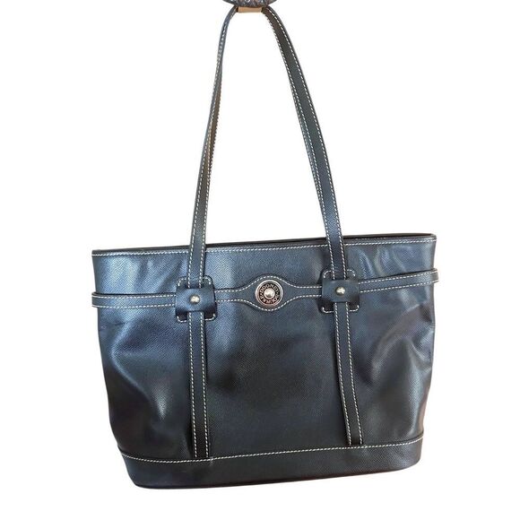 VINTAGE Y2K DOONEY & BOURKE BLACK LEATHER LARGE SHOULDER TOTE LOCK - Picture 2 of 11